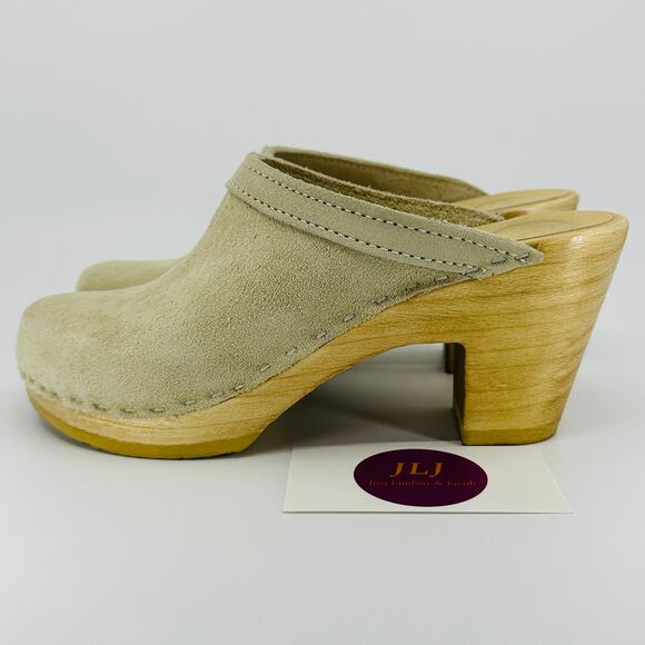No. 6 Store Women's Old School Chalk Suede High Heel Wooden Clogs Size 37/ 7 US - Picture 5 of 12